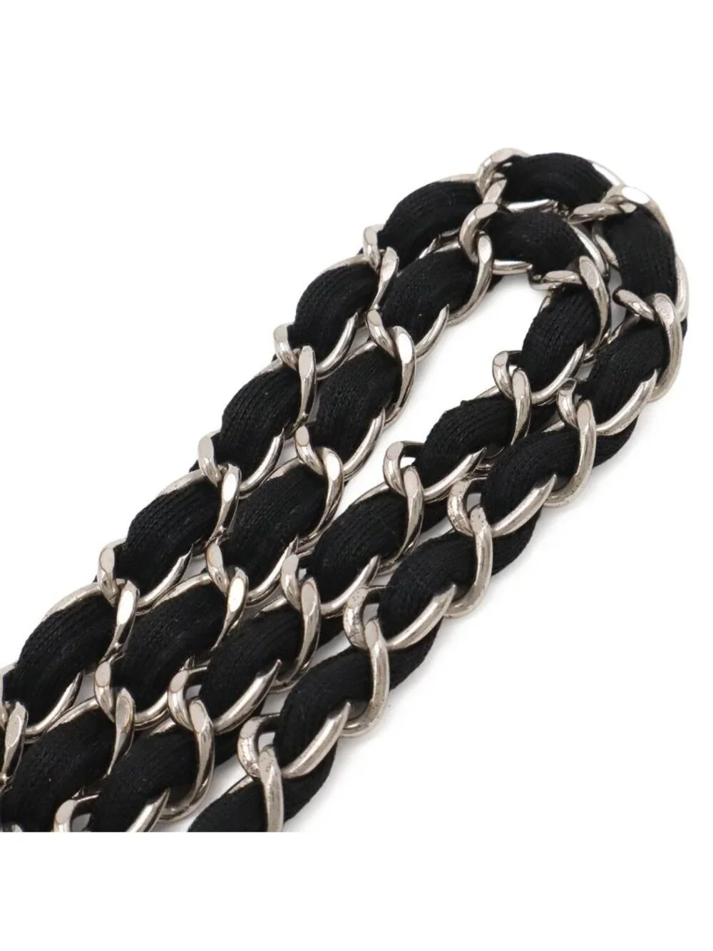 Chanel Quilted CC Logo Chain Shoulder Bag Cotton Jersey Leather Black Silver